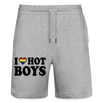 I love hot boys - Short de jogging bio TRAINER Stanley/Stella unisexe - gris chiné - Devant - Nik (191cm) & Marisol (170cm)