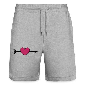 coeur violet avec flèche rouge violet Saint-Valentin - Short de jogging bio TRAINER Stanley/Stella unisexe - gris chiné - Devant - Nik (191cm) & Marisol (170cm)