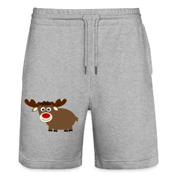 Reindeer Elk mignons cadeaux de Noël drôles - Short de jogging bio TRAINER Stanley/Stella unisexe - gris chiné - Devant - Nik (191cm) & Marisol (170cm)