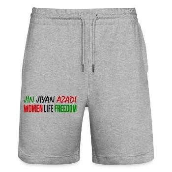 Women life freedom jin jiyan azadi - Short de jogging bio TRAINER Stanley/Stella unisexe - gris chiné - Devant - Nik (191cm) & Marisol (170cm)