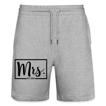 Frau Est. 2023 Verlobung Brautdusche Hochzeit - Stanley/Stella Unisex Bio Joggingshorts Trainer  - Grau meliert - Vorne - Nik (191cm) & Marisol (170cm)
