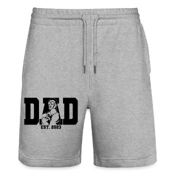 Dad Est. 2023, Dad To Be, Pregnancy Announcement - Stanley/Stella Trainer Unisex Organic Jogging Shorts - heather grey - Front - Nik (191cm) & Marisol (170cm)