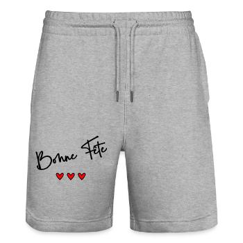 MAMIE. FÊTE DES MÈRES. BONNE FÊTE MAMIE. JE T'AIME - Short de jogging bio TRAINER Stanley/Stella unisexe - gris chiné - Devant - Nik (191cm) & Marisol (170cm)