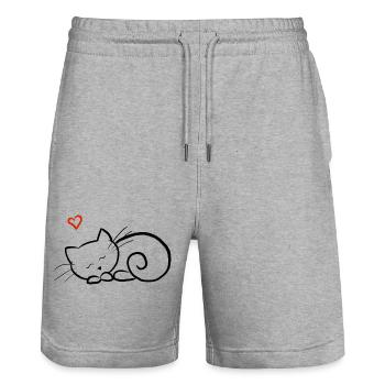 Chaton endormi - Short de jogging bio TRAINER Stanley/Stella unisexe - gris chiné - Devant - Nik (191cm) & Marisol (170cm)