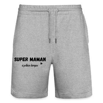 Super maman à temps plein - Short de jogging bio TRAINER Stanley/Stella unisexe - gris chiné - Devant - Nik (191cm) & Marisol (170cm)