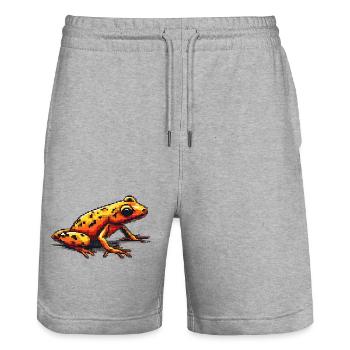 Pfeilgiftfrosch in bunter retro 8 Bit Pixelgrafik - Stanley/Stella Unisex Bio Joggingshorts Trainer  - Grau meliert - Vorne - Nik (191cm) & Marisol (170cm)