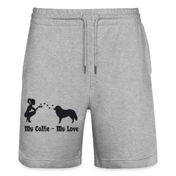 Collie mit Frau - Stanley/Stella Unisex Bio Joggingshorts Trainer  - Grau meliert - Vorne - Nik (191cm) & Marisol (170cm)