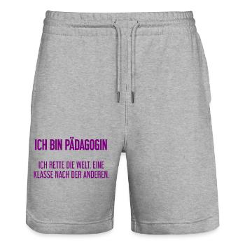 Ich bin Pädagogin - ich rette die Welt - Stanley/Stella Unisex Bio Joggingshorts Trainer  - Grau meliert - Vorne - Nik (191cm) & Marisol (170cm)