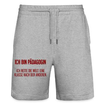 Ich bin Pädagogin - ich rette die Welt - Stanley/Stella Unisex Bio Joggingshorts Trainer  - Grau meliert - Vorne - Nik (191cm) & Marisol (170cm)