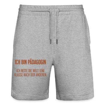 Ich bin Pädagogin - ich rette die Welt - Stanley/Stella Unisex Bio Joggingshorts Trainer  - Grau meliert - Vorne - Nik (191cm) & Marisol (170cm)