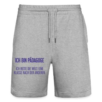 Ich bin Pädagoge - ich rette die Welt - Stanley/Stella Unisex Bio Joggingshorts Trainer  - Grau meliert - Vorne - Nik (191cm) & Marisol (170cm)