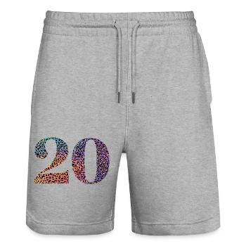20th Anniversary Leopard - Stanley/Stella Trainer Unisex Organic Jogging Shorts - heather grey - Front - Nik (191cm) & Marisol (170cm)