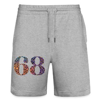 68th Birthday Leopard - Stanley/Stella Trainer Unisex Organic Jogging Shorts - heather grey - Front - Nik (191cm) & Marisol (170cm)