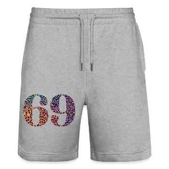 69th Birthday Leopard - Stanley/Stella Trainer Unisex Organic Jogging Shorts - heather grey - Front - Nik (191cm) & Marisol (170cm)
