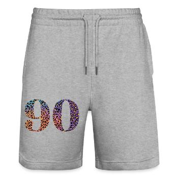 90th Birthday Leopard - Stanley/Stella Trainer Unisex Organic Jogging Shorts - heather grey - Front - Nik (191cm) & Marisol (170cm)