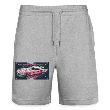 Red Retro Racecar - Stanley/Stella Unisex Bio Joggingshorts Trainer  - Grau meliert - Vorne - Nik (191cm) & Marisol (170cm)