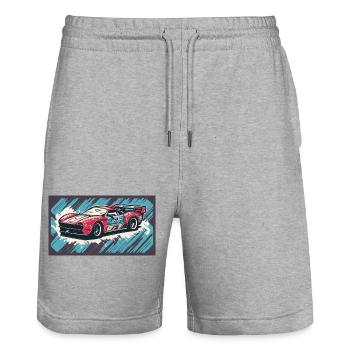 Voiture de course Rouge-Bleu - Short de jogging bio TRAINER Stanley/Stella unisexe - gris chiné - Devant - Nik (191cm) & Marisol (170cm)