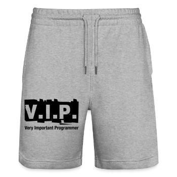 V.I.P. Very Important Programmer - Stanley/Stella Trainer Unisex Organic Jogging Shorts - heather grey - Front - Nik (191cm) & Marisol (170cm)