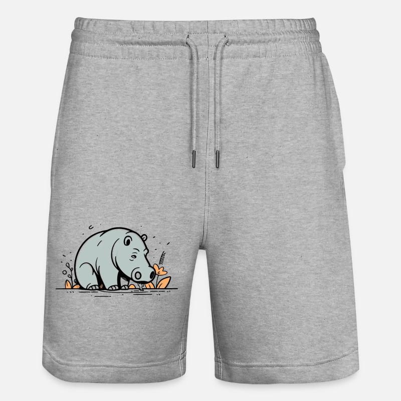 Hippopotamus Cute Comic - Stanley/Stella Trainer Unisex Organic Jogging Shorts - heather grey