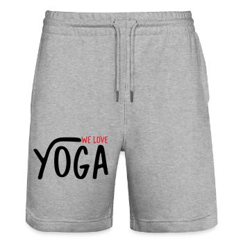 We Love Yoga - Stanley/Stella Trainer Unisex Organic Jogging Shorts - heather grey - Front - Nik (191cm) & Marisol (170cm)