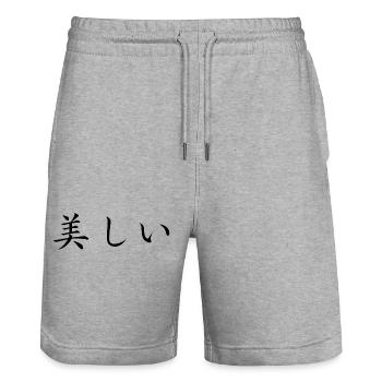 Belle - Langue japonaise - Short de jogging bio TRAINER Stanley/Stella unisexe - gris chiné - Devant - Nik (191cm) & Marisol (170cm)