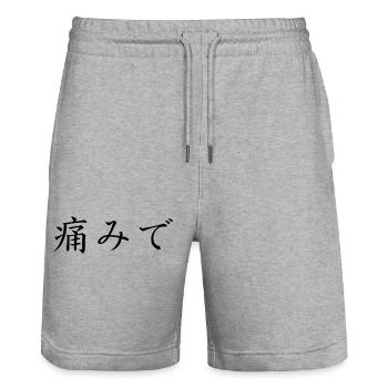schmerzen haben - japanisch - Stanley/Stella Unisex Bio Joggingshorts Trainer  - Grau meliert - Vorne - Nik (191cm) & Marisol (170cm)