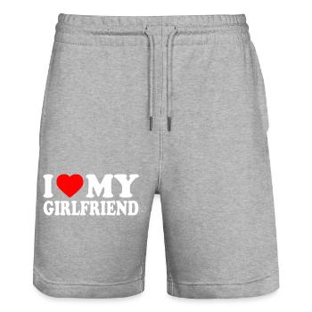 I love my girlfriend - Short de jogging bio TRAINER Stanley/Stella unisexe - gris chiné - Devant - Nik (191cm) & Marisol (170cm)