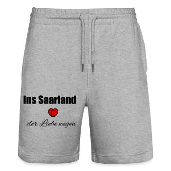 Ins Saarland der Liebe wegen - Stanley/Stella Unisex Bio Joggingshorts Trainer  - Grau meliert - Vorne - Nik (191cm) & Marisol (170cm)