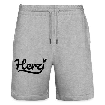 Herzi Schrift Herz - Stanley/Stella Unisex Bio Joggingshorts Trainer  - Grau meliert - Vorne - Nik (191cm) & Marisol (170cm)