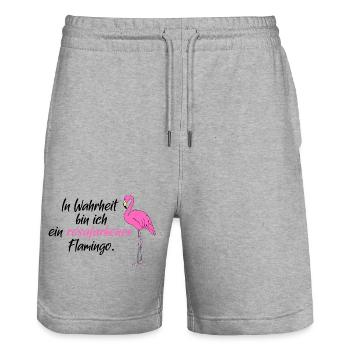 Flamingo Vogel Paradiesvogel Spruch Sprüche rosa - Stanley/Stella Unisex Bio Joggingshorts Trainer  - Grau meliert - Vorne - Nik (191cm) & Marisol (170cm)