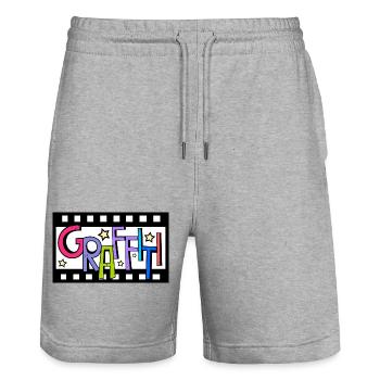 Bande de film graffiti - Short de jogging bio TRAINER Stanley/Stella unisexe - gris chiné - Devant - Nik (191cm) & Marisol (170cm)