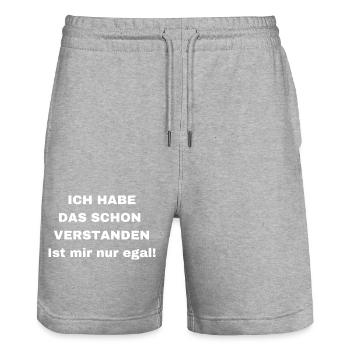 Ich habe das schon verstanden. Ist mir nur egal! - Stanley/Stella Unisex Bio Joggingshorts Trainer  - Grau meliert - Vorne - Nik (191cm) & Marisol (170cm)