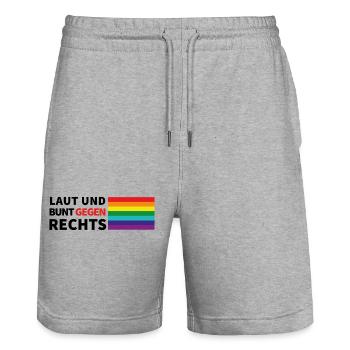 laut und bunt gegen rechts flagge rechts - Stanley/Stella Unisex Bio Joggingshorts Trainer  - Grau meliert - Vorne - Nik (191cm) & Marisol (170cm)