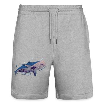 Whale Blue Whale - Stanley/Stella Trainer Unisex Organic Jogging Shorts - heather grey - Front - Nik (191cm) & Marisol (170cm)