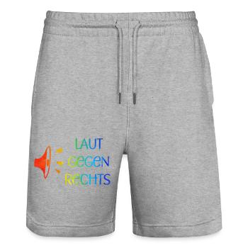 Laut gegen rechts Nr 03 - Stanley/Stella Unisex Bio Joggingshorts Trainer  - Grau meliert - Vorne - Nik (191cm) & Marisol (170cm)