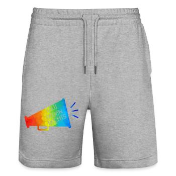 Laut gegen rechts Nr 01 - Stanley/Stella Unisex Bio Joggingshorts Trainer  - Grau meliert - Vorne - Nik (191cm) & Marisol (170cm)