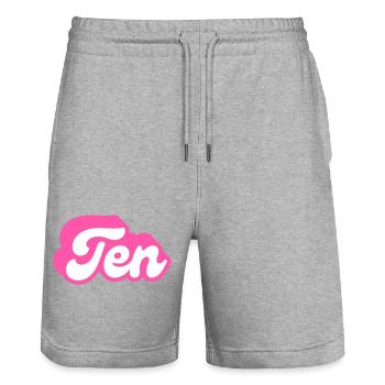 Ten birthday - 10e anniversaire rétro rose - Short de jogging bio TRAINER Stanley/Stella unisexe - gris chiné - Devant - Nik (191cm) & Marisol (170cm)