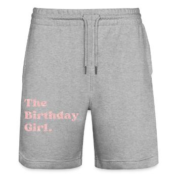 Das rosa Geburtstagskind - Stanley/Stella Unisex Bio Joggingshorts Trainer  - Grau meliert - Vorne - Nik (191cm) & Marisol (170cm)