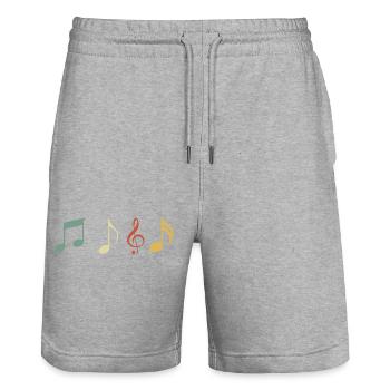 Vintage-Retro-Musiknote - Stanley/Stella Unisex Bio Joggingshorts Trainer  - Grau meliert - Vorne - Nik (191cm) & Marisol (170cm)