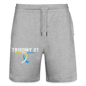 Down-Syndrom-Bewusstseinsband - DownRightPerfect - Stanley/Stella Unisex Bio Joggingshorts Trainer  - Grau meliert - Vorne - Nik (191cm) & Marisol (170cm)