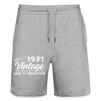 Vintage 1971 Aged to perfection - Stanley/Stella Trainer Unisex Organic Jogging Shorts - heather grey - Front - Nik (191cm) & Marisol (170cm)