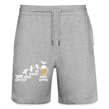En inclinant soigneusement l’un d’entre eux derrière le bandage - Short de jogging bio TRAINER Stanley/Stella unisexe - gris chiné - Devant - Nik (191cm) & Marisol (170cm)
