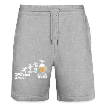 Soigné derrière l’armure des Romains - Short de jogging bio TRAINER Stanley/Stella unisexe - gris chiné - Devant - Nik (191cm) & Marisol (170cm)