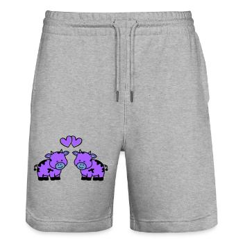 cows in love - Stanley/Stella Unisex Bio Joggingshorts Trainer  - Grau meliert - Vorne - Nik (191cm) & Marisol (170cm)