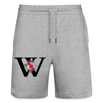 Letter w floral red - Stanley/Stella Trainer Unisex Organic Jogging Shorts - heather grey - Front - Nik (191cm) & Marisol (170cm)