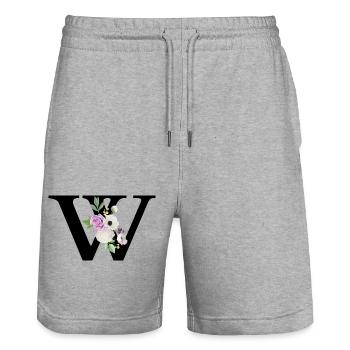 Lila floraler Buchstabe w - Stanley/Stella Unisex Bio Joggingshorts Trainer  - Grau meliert - Vorne - Nik (191cm) & Marisol (170cm)