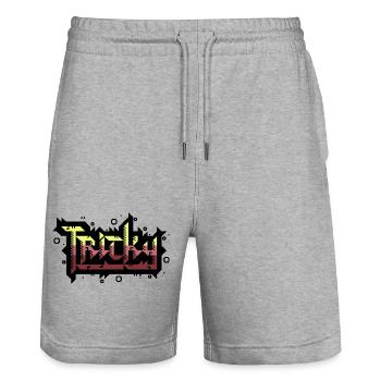 tricky PETSCII - Stanley/Stella Trainer Unisex Organic Jogging Shorts - heather grey - Front - Nik (191cm) & Marisol (170cm)