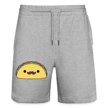 funny taco kawaii mexican food taco's - Stanley/Stella Trainer Unisex Organic Jogging Shorts - heather grey - Front - Nik (191cm) & Marisol (170cm)