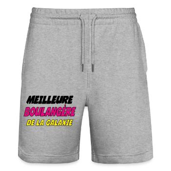 MEILLEURE boulangère DE LA GALAXIE - Short de jogging bio TRAINER Stanley/Stella unisexe - gris chiné - Devant - Nik (191cm) & Marisol (170cm)