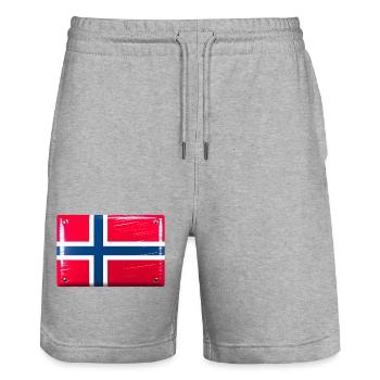 Norway Flag Flag Tin Sign Look - Stanley/Stella Trainer Unisex Organic Jogging Shorts - heather grey - Front - Nik (191cm) & Marisol (170cm)